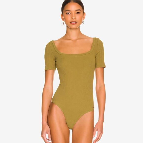 n:Philanthropy Langley Bodysuit Size XS Olive Green Ribbed Cotton Blend Basics - Picture 3 of 4